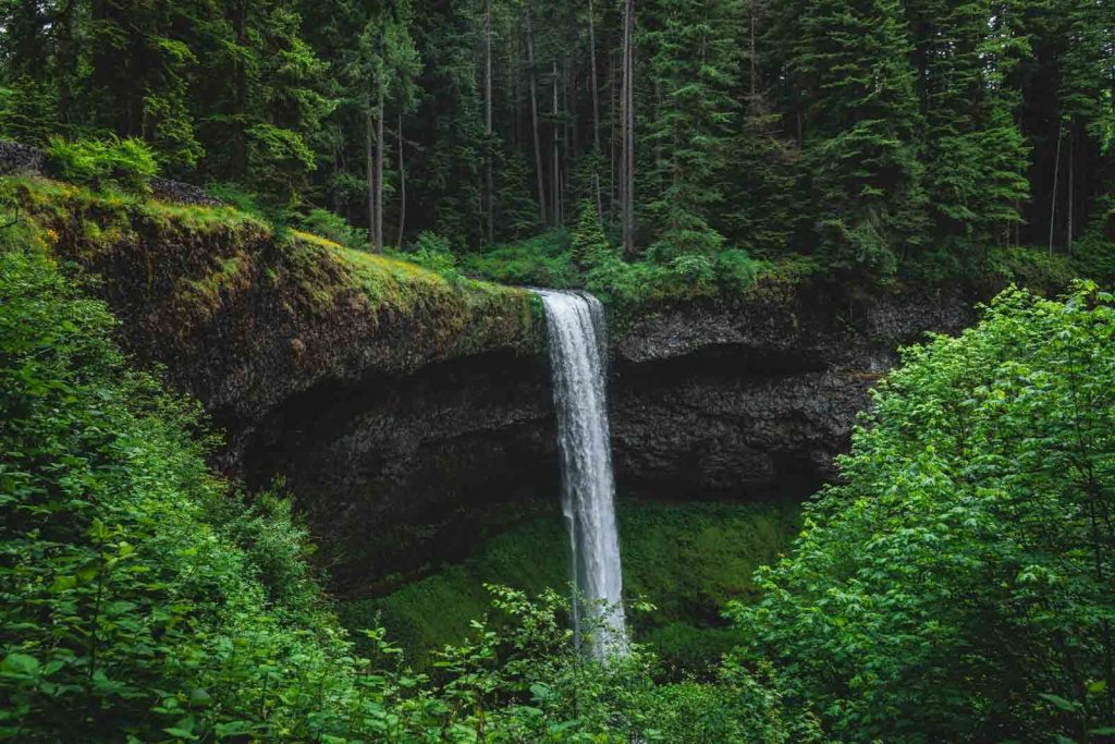 View to waterfall in Silver Falls State Park, one of the most beautiful places in Oregon