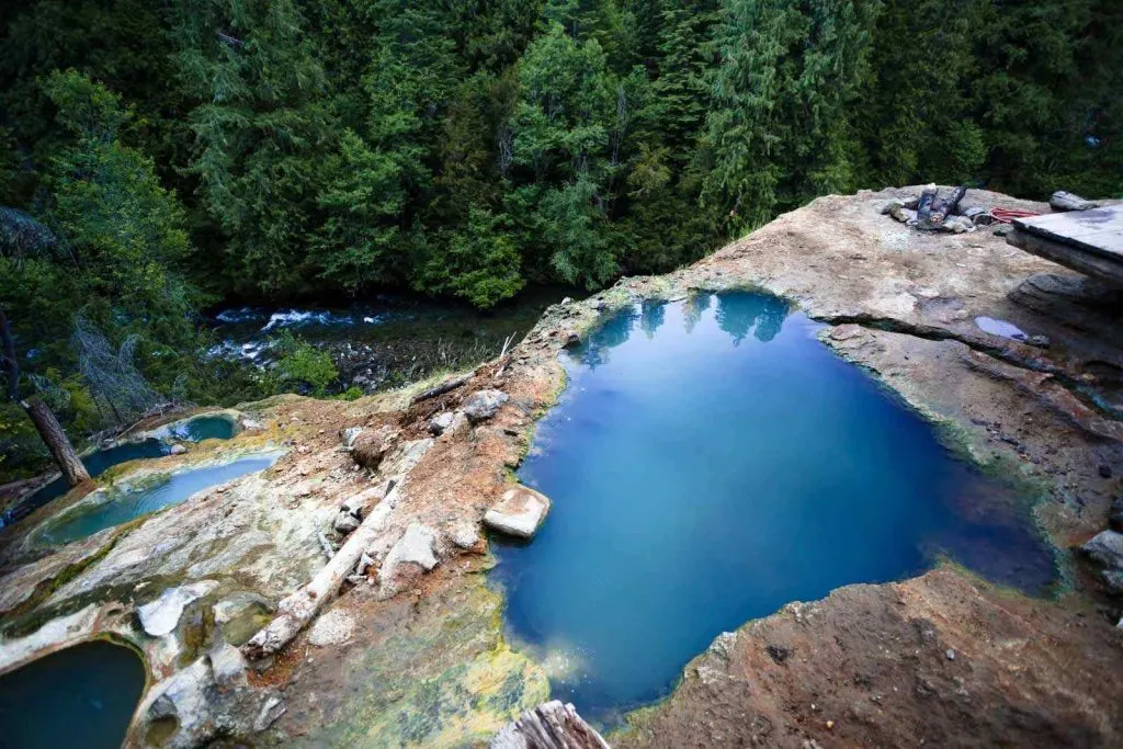 View looking down on Umpqua Hot Springs, one of the most beautiful places in Oregon