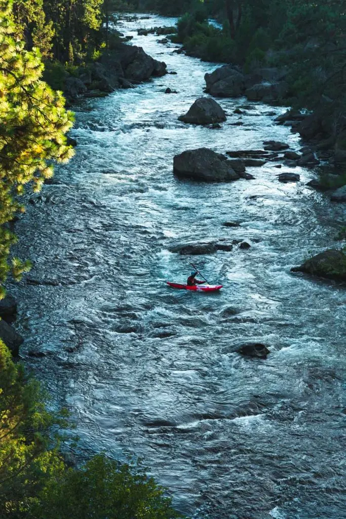 Person kayaking the Deschutes River
