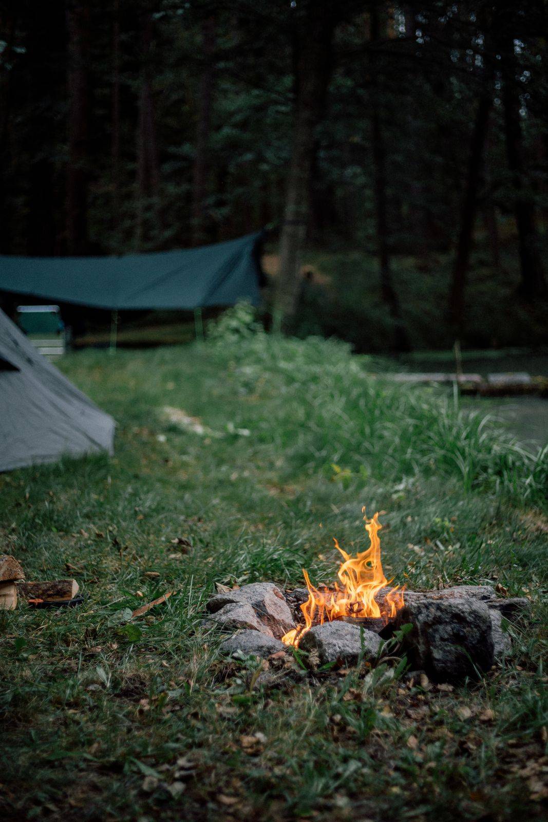 A bonfire near the tents on the Oregon Coast camping.