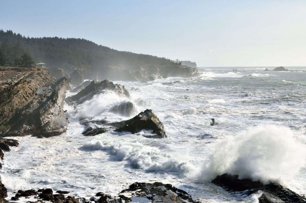 Foam at cliffs of Shore Acres State Park 