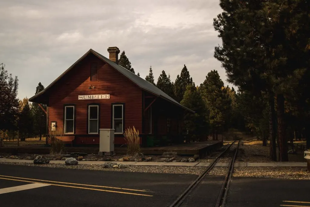 View of Sumpter Train Station on your Oregon road trip.