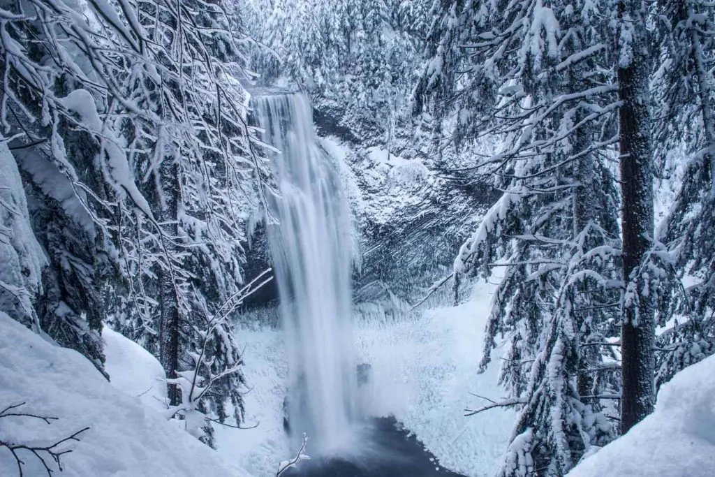 Salt Creek Falls during winter in Oregon