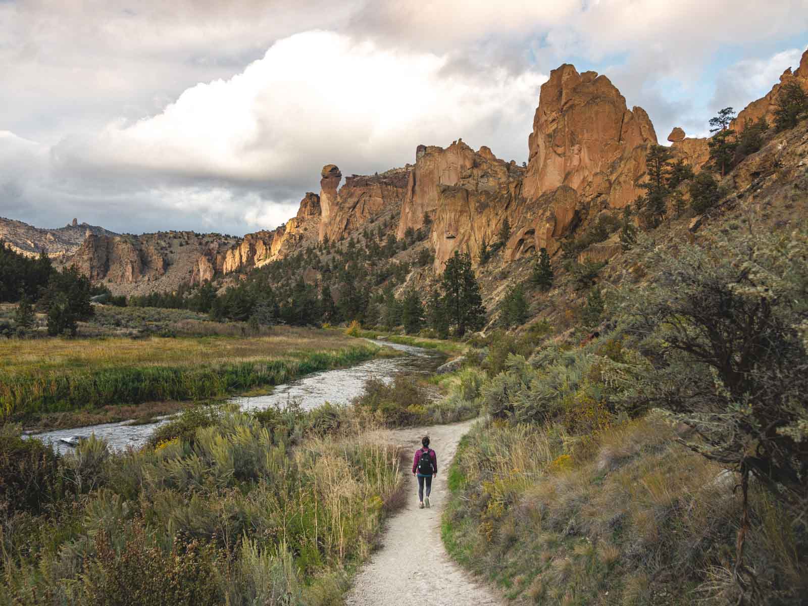 Nina hiking on the Crooked River Trail at Smith Rock State Park.
