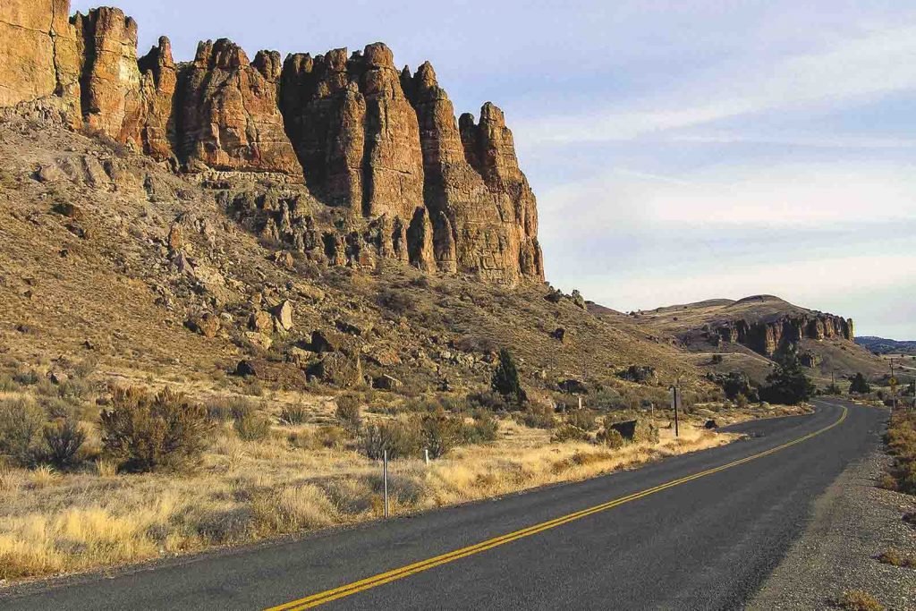 The road around the Clarno Rocks in the John Day Fossil Beds.