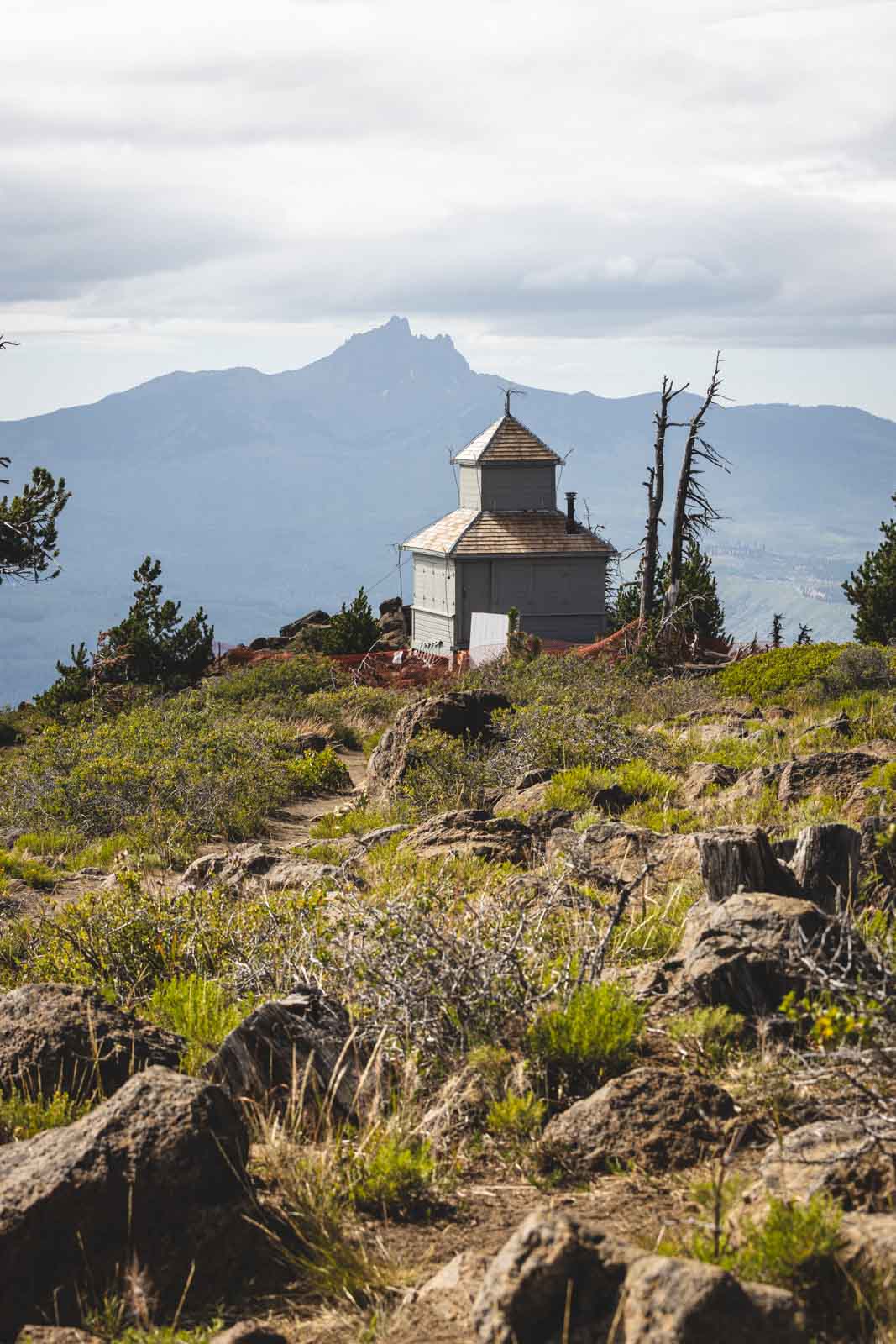 Tower with mountain in the background on Black Butte hike