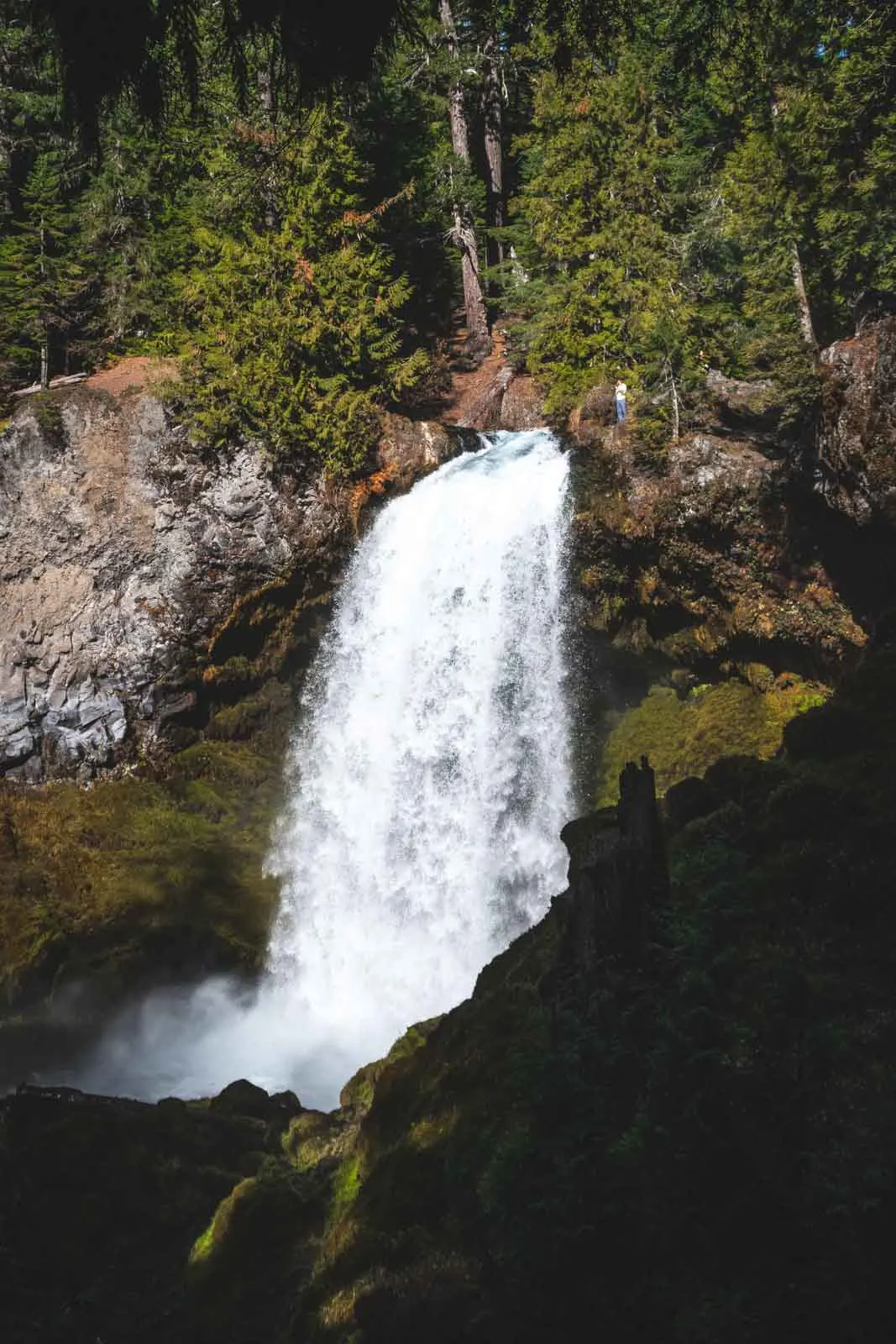 View over Sahalie Falls from the top of the waterfall