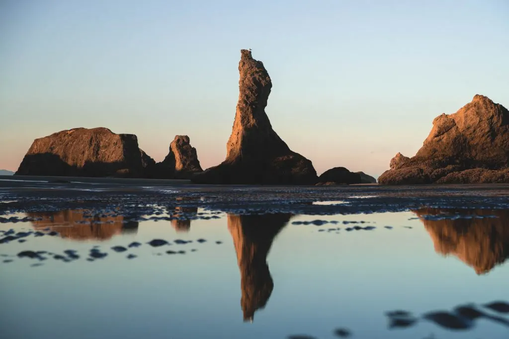 Rock reflection on Bandon Beach, one of the Oregon Coast State Parks