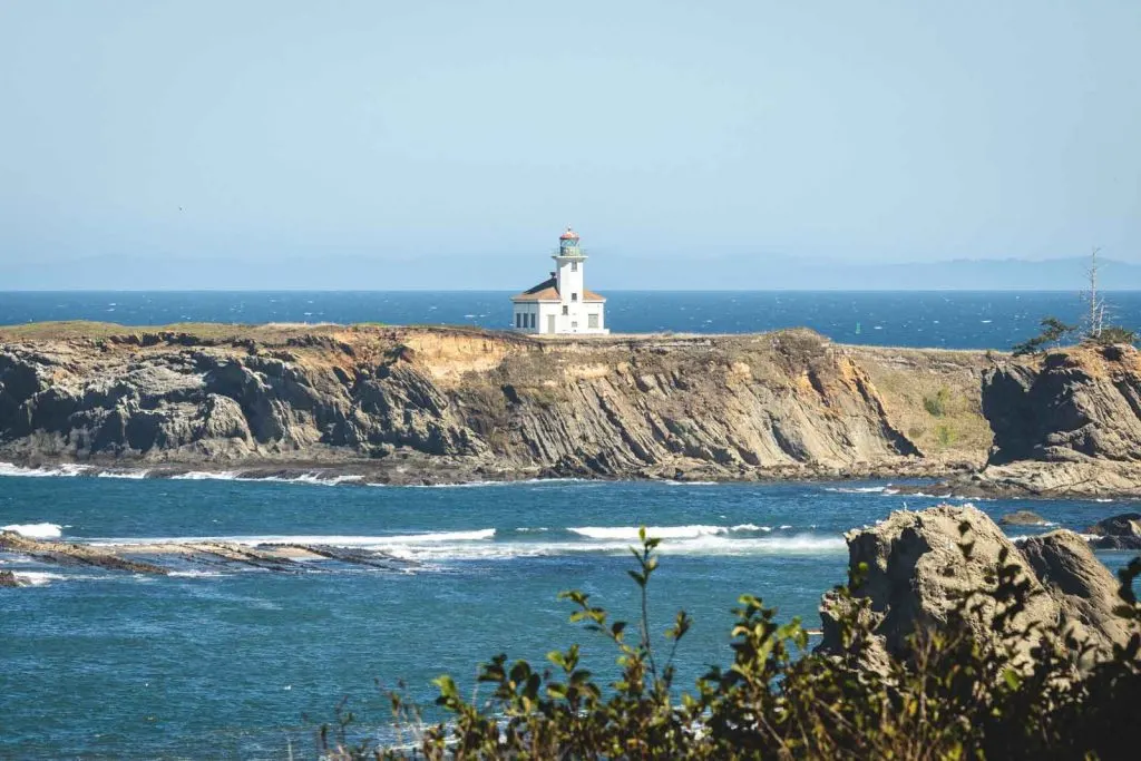 View across bay to Cape Arago Lighthouse, one of the best Oregon Lighthouses