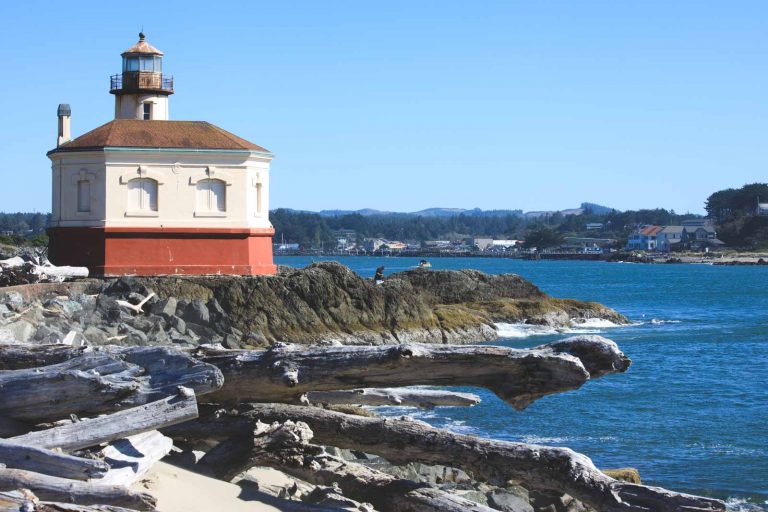 View of Coquille River Lighthouse, a great Oregon Lighthouse