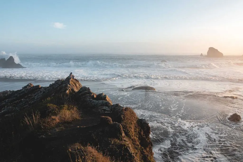 View out to ocean with rocky coastline in the foreground at Harris Beach State Park near the Oregon Coast town of Brookings