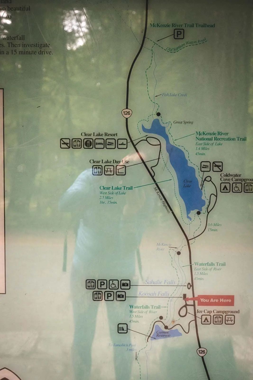 Map for The McKenzie River Trail with reflection of person