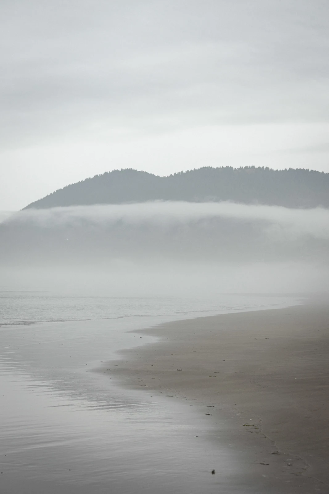 Misty beach view of Nehalem Bay, one of the Oregon Coast State Parks