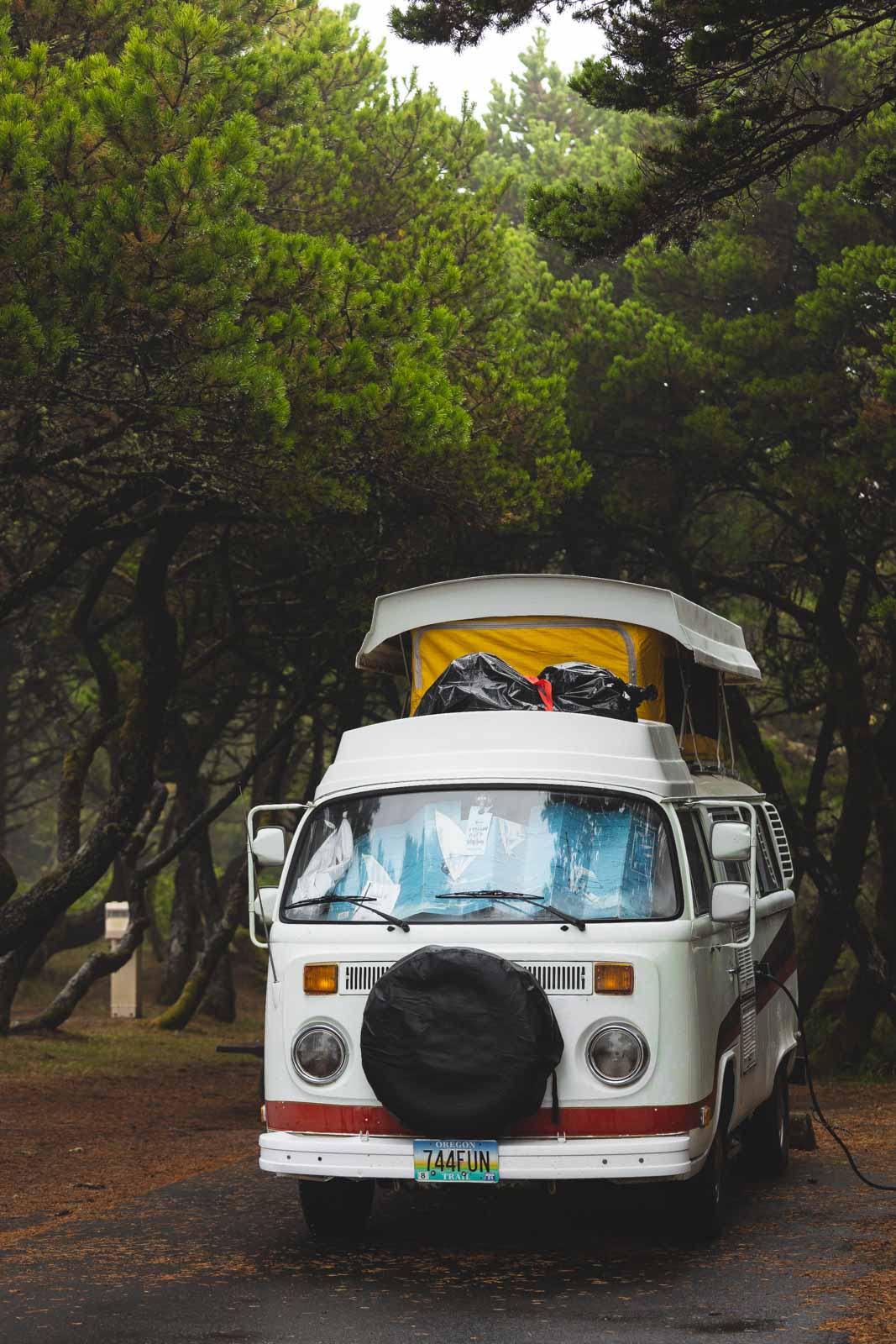 VW van in Nehalem Bay State Park, one of the Oregon Coast State Parks