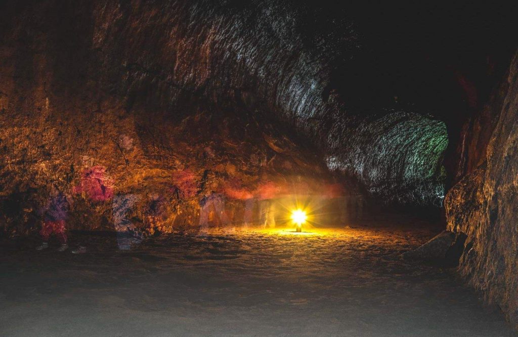 Light inside Lava River Cave near Newberry National Volcanic Monument