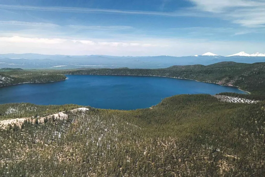 View over Paulina Lake and forest at Newberry National Volcanic Monument
