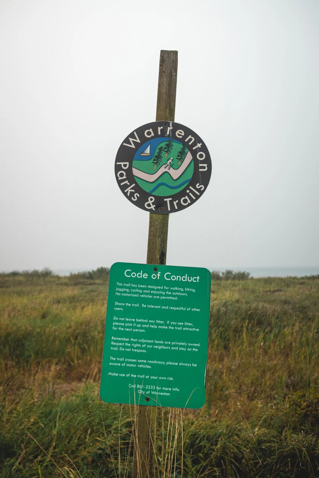 Sign for Airport Dike trail, one of the best things to do in Astoria Oregon