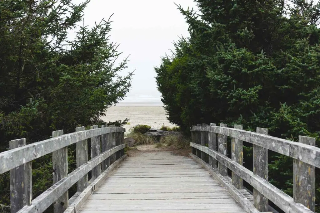 Bridge leading to beach in Brian Booth State Park - one of the best things to do in Newport Oregon