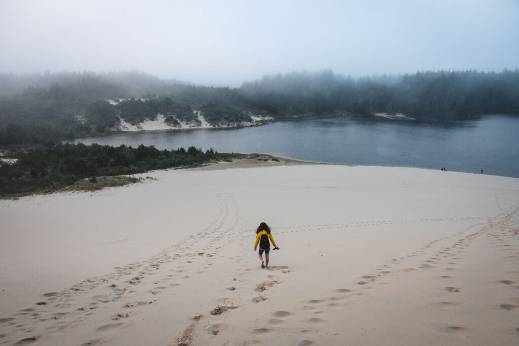 Person walking on beach in the distance at Jessie M. Honeyman State Park