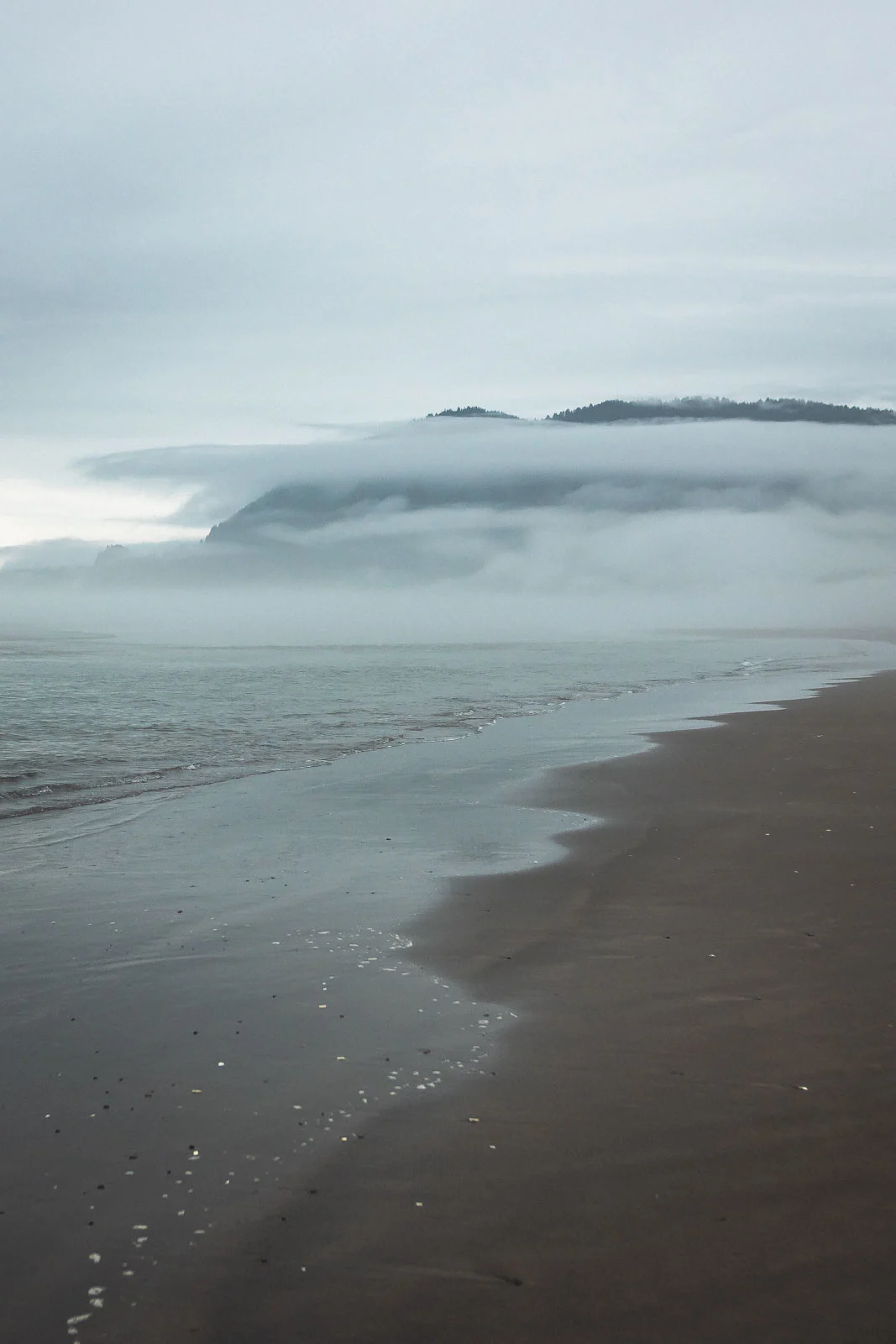 Beach with low cloud at Nehalem Bay State Park in Oregon