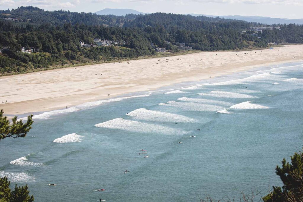 View over beach and ocean at Agate Beach where surfing is one of the best things to do in Newport Oregon