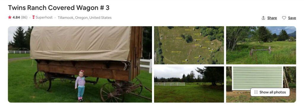 Screenshot of Airbnb for Covered Wagon Glamping in Oregon site