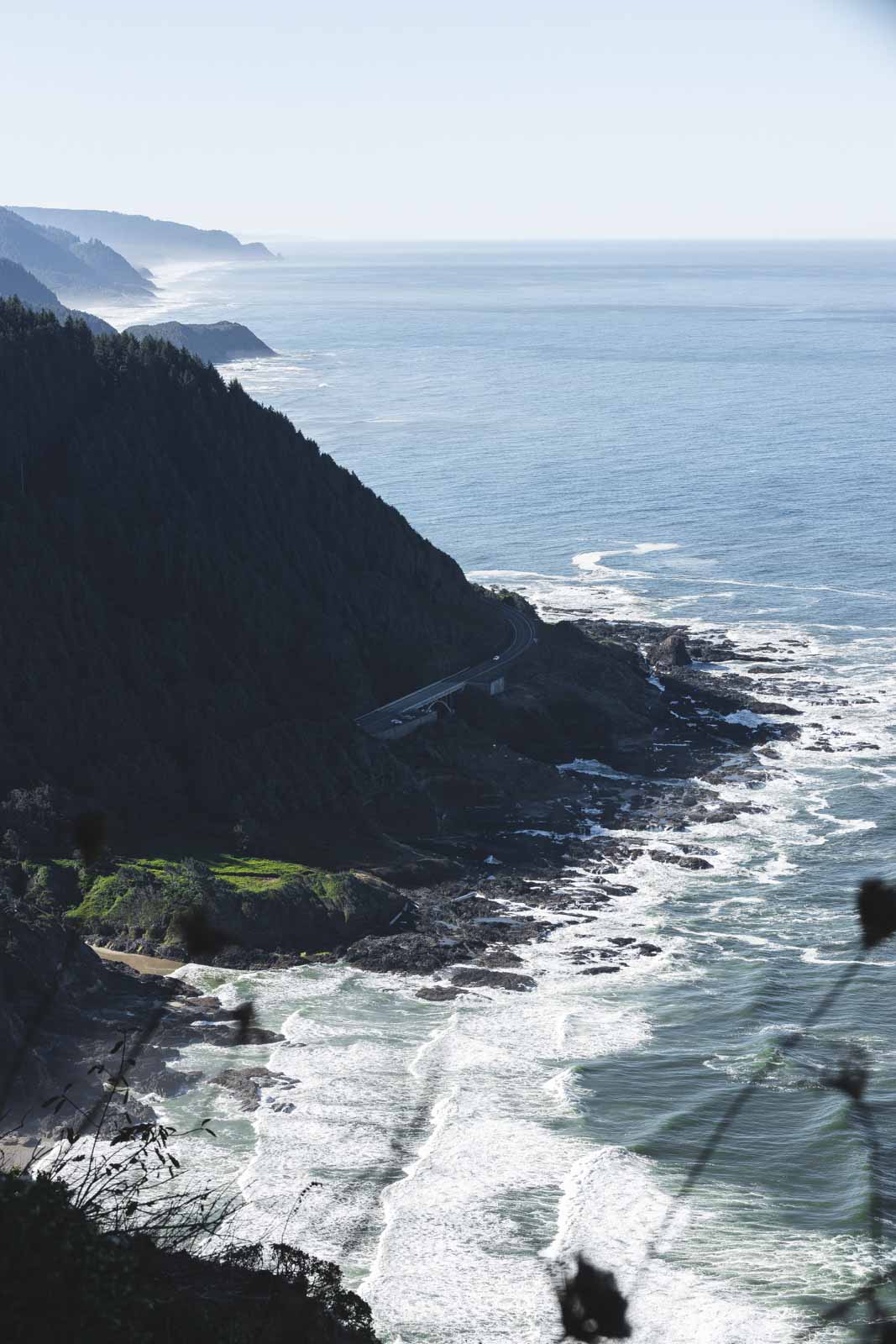 Looking out over headland, beach and ocean of Cape Perpetua in Oregon
