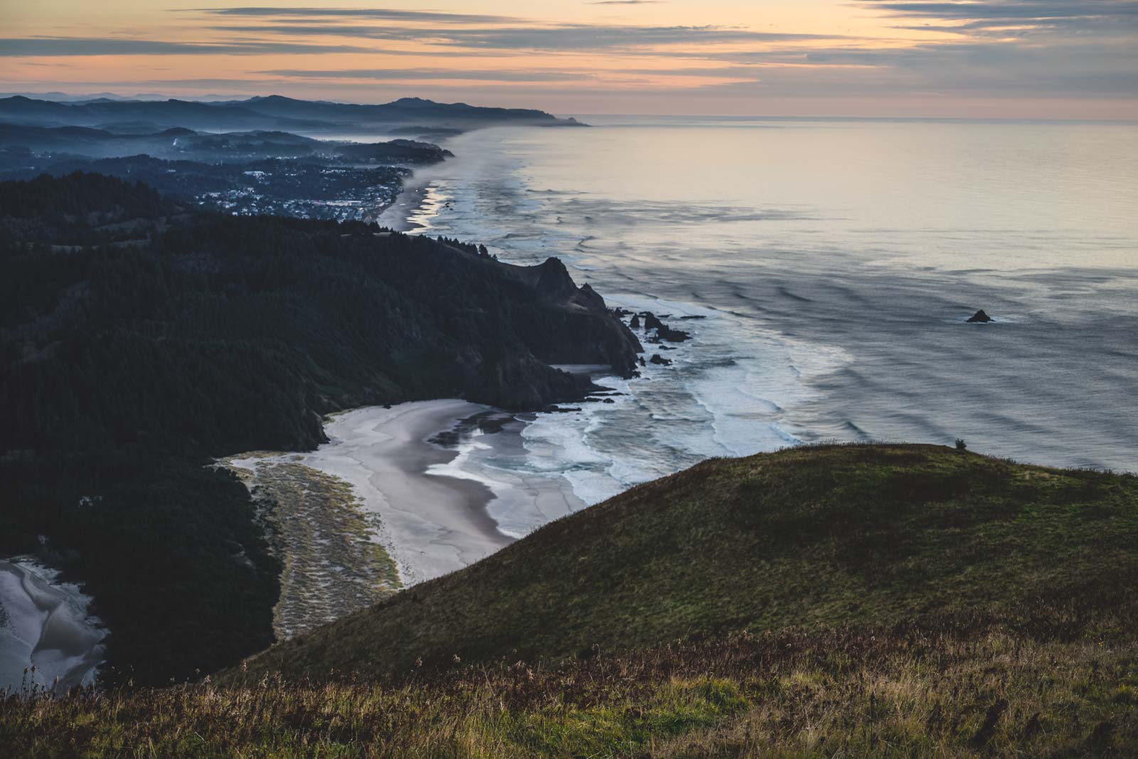 Ocean view from the Cascade Head Trail at sunset.