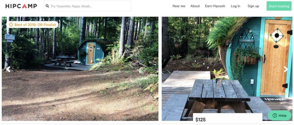 Screenshot of Airbnb for The Hobbit House on the Oregon Coast