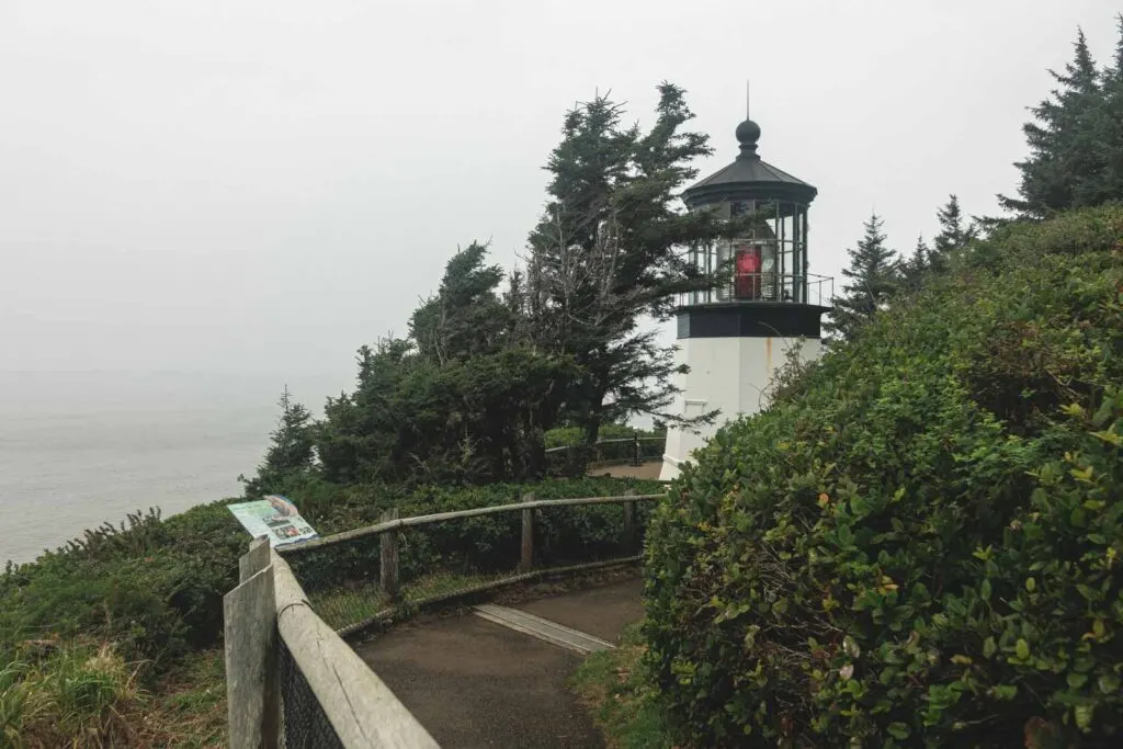 Cape Meares Lighthouse with path leading to it