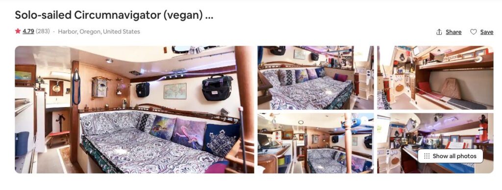 Screenshot of Airbnb for Solo-Sailed Circumnavigator on the Oregon Coast