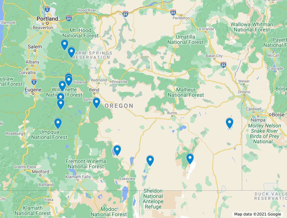 Map of Oregon hot springs.