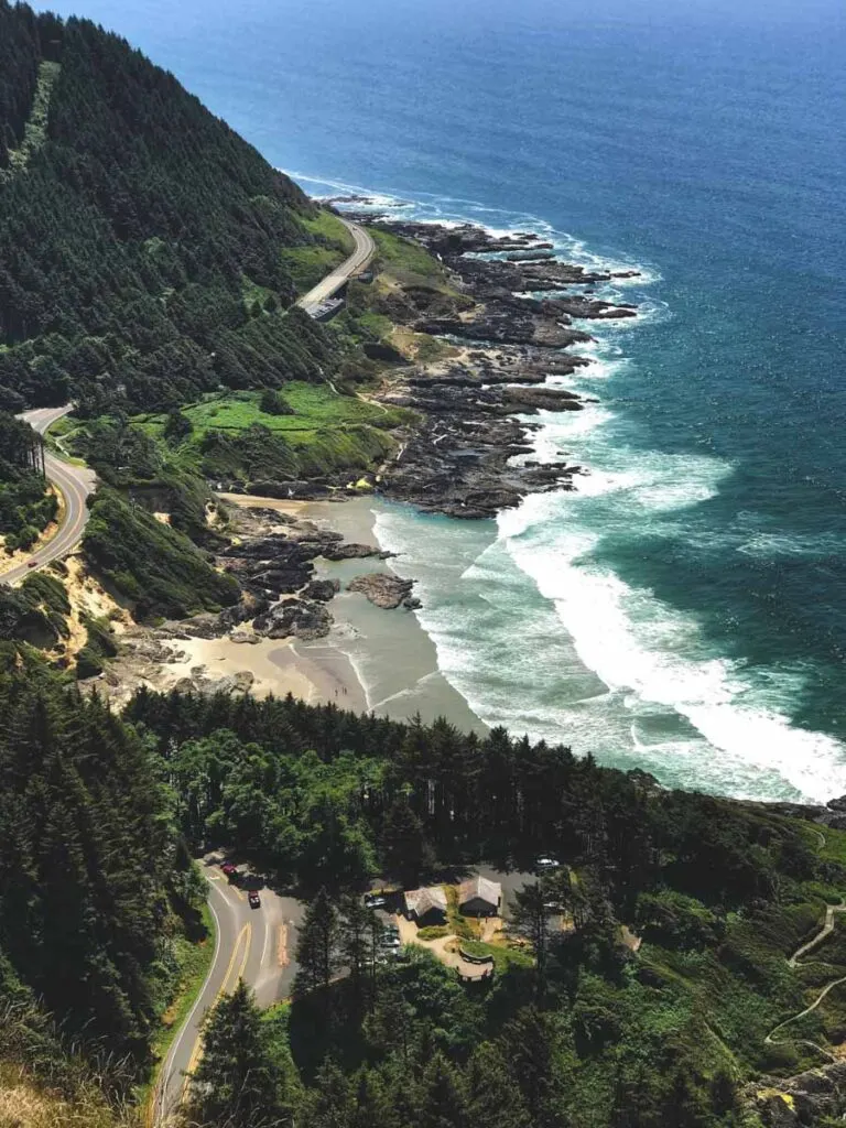 High angle view of the beach from Cape Perpetua Lookout.