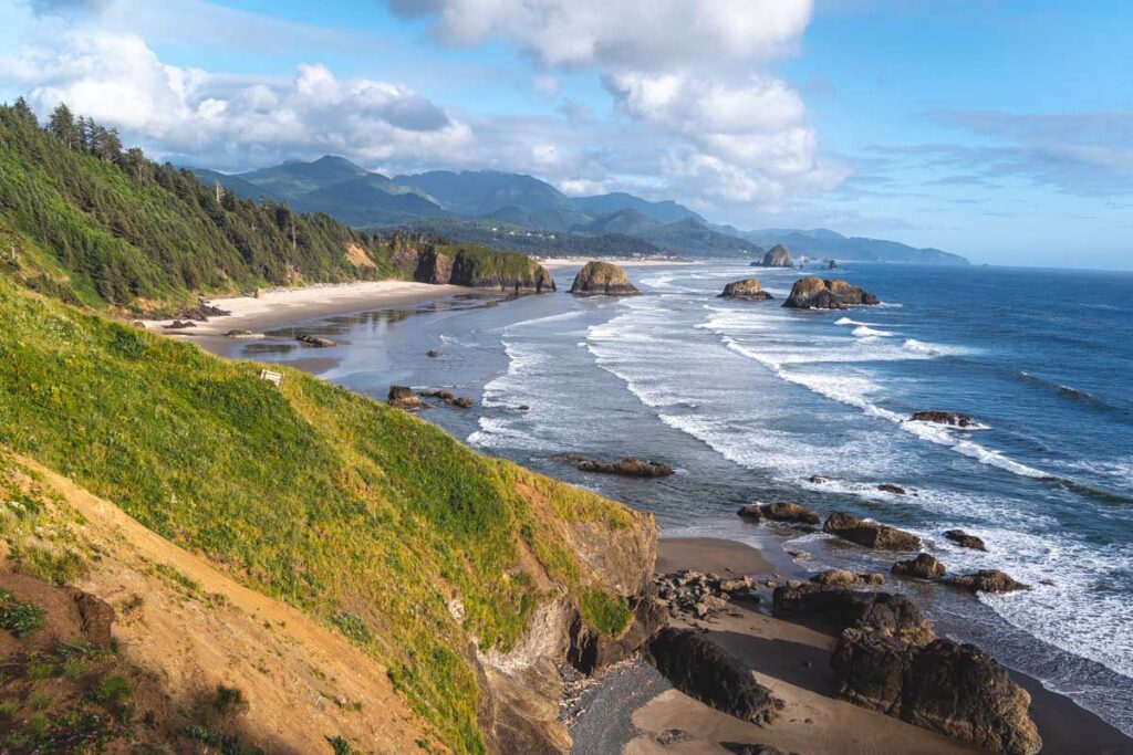 Overlooking Crescent Beach in Ecola State Park on a sunny day.