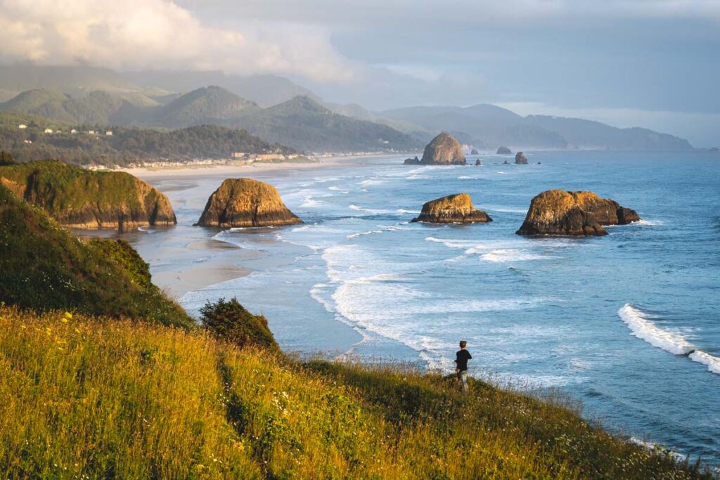 Views of Crescent Beach from the cliffs in Ecola State Park.