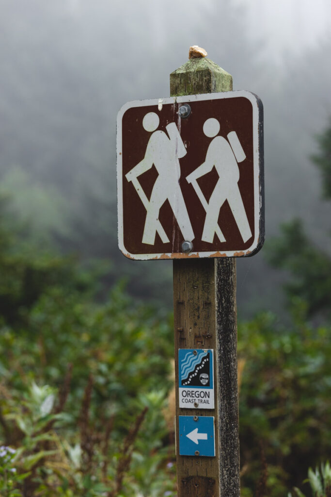 Trail markers for the Ecola State Park to Indian Beach Trail.