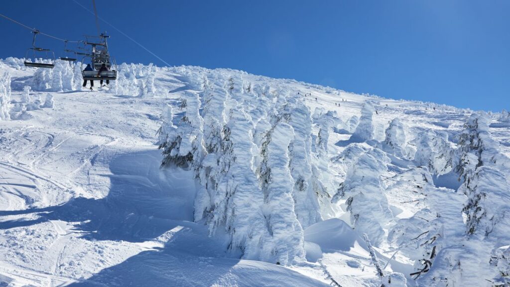 Chair lift over ski fields on Mount Bachelor