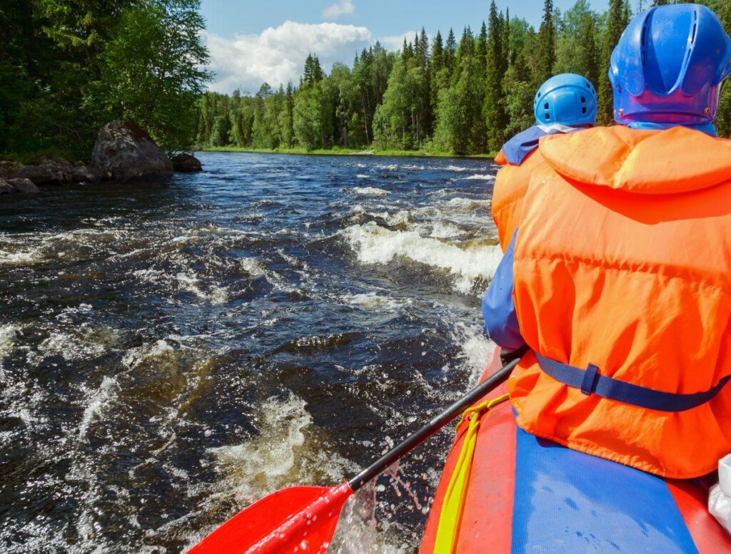 White water rafting in Oregon through forests