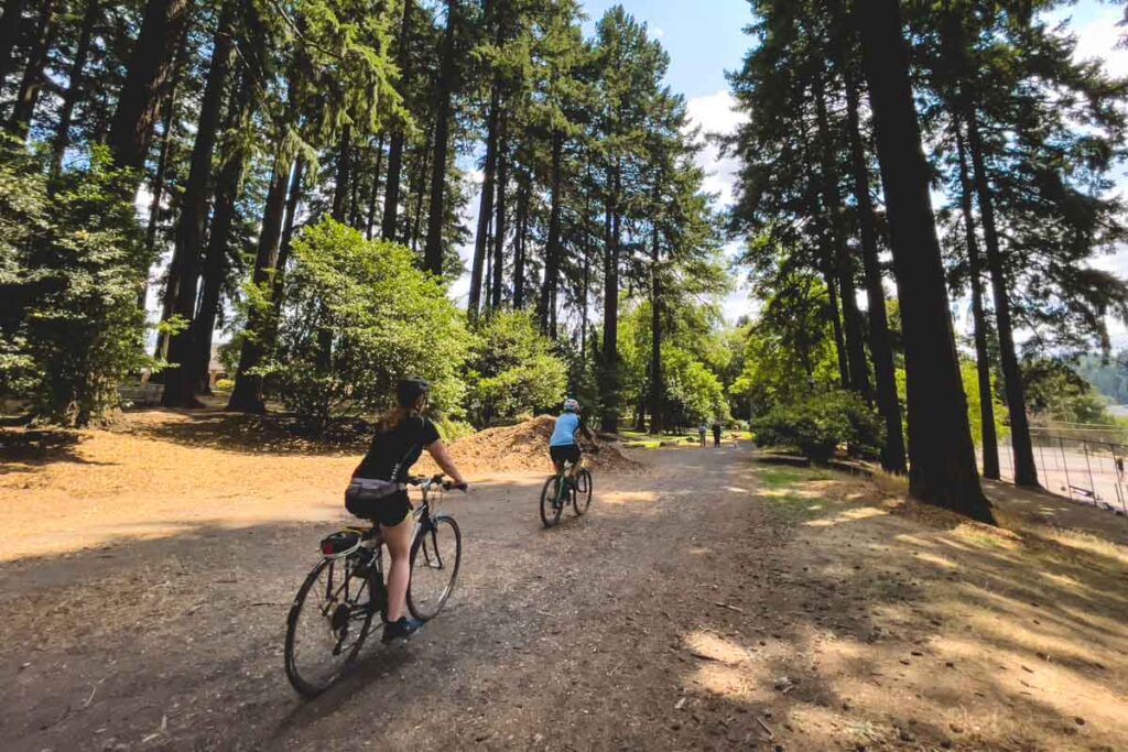 Cyclists in Sellwood Park one of the best parks in Portland