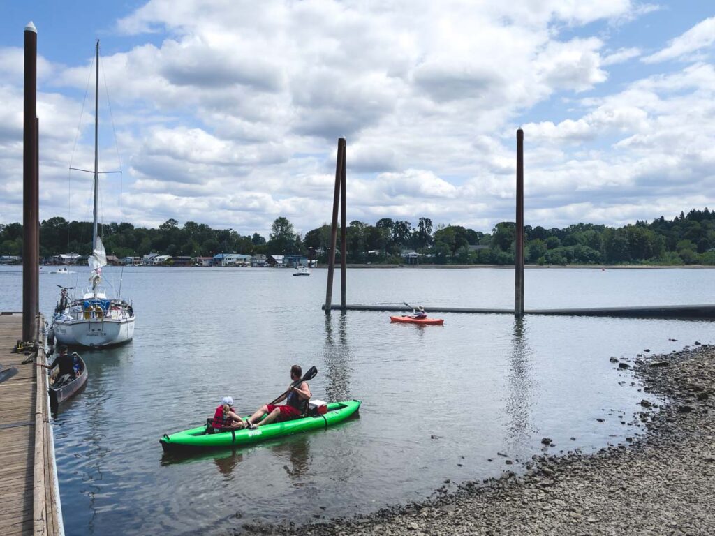 Kayakers at Willamette Park one of the best parks in Portland