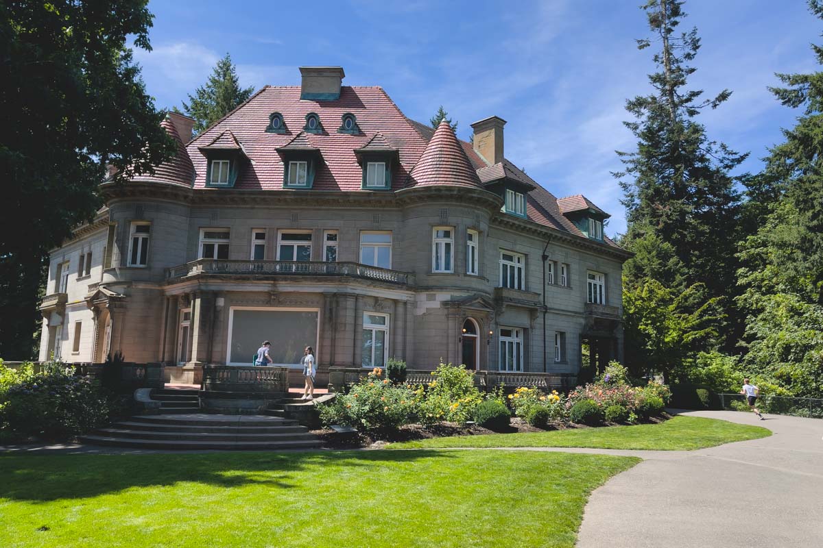 Pittock Mansion at Forest Park with a nice garden in front.