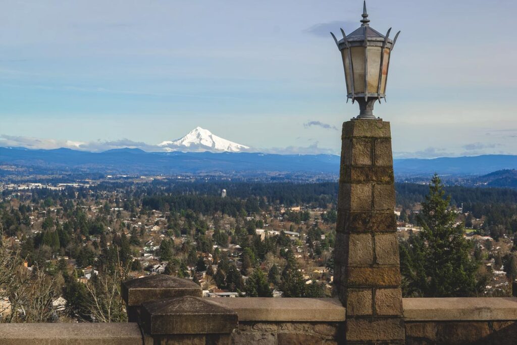 Stone lamp post at Rocky Butte Park best parks in Portland