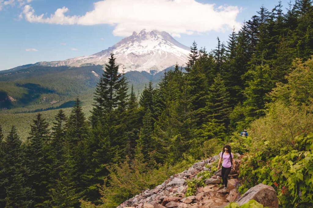 Hiker on the Tom Dick and Harry Trail, one of the best Mount Hood Trails