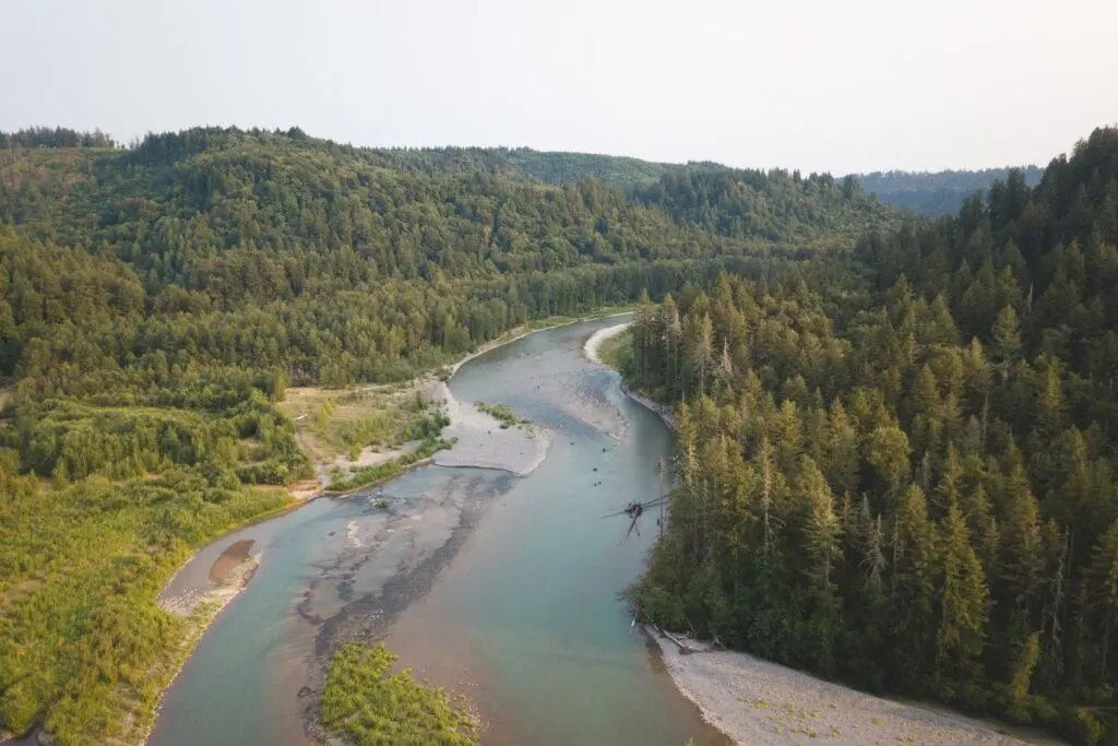 Overhead view of Sandy River in Oxbow Regional Park