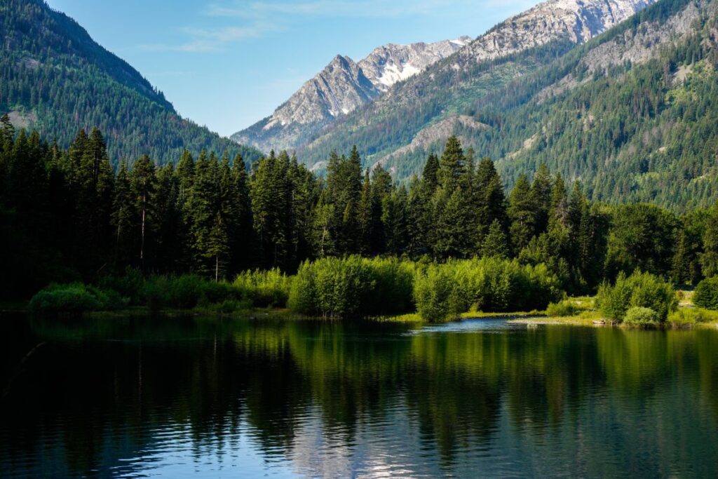 Lake with forest and mountains at Wallowa Lake State Park