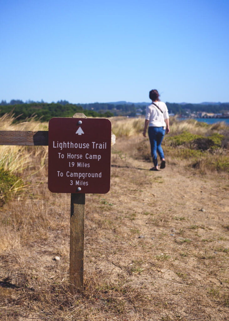 Signpost for the Lighthouse Trail at Bullards Beach State Park