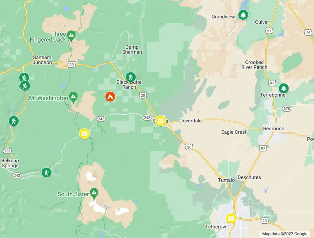 Map of things to do in Sisters Oregon