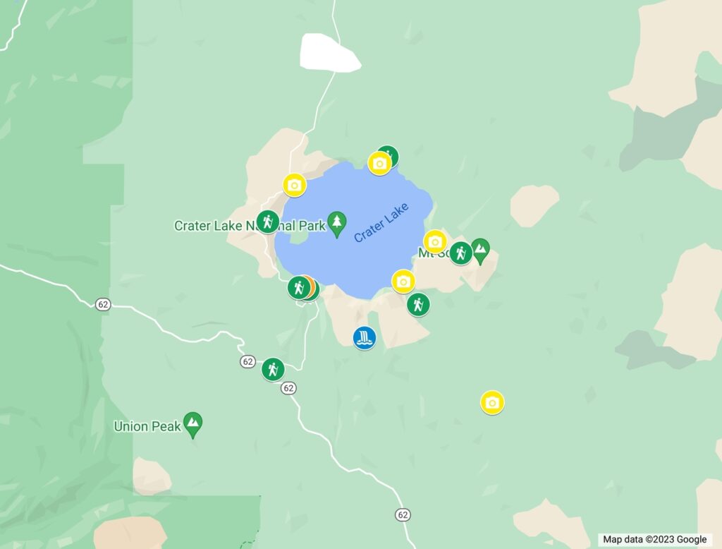 Map of Crater Lake Rim Drive