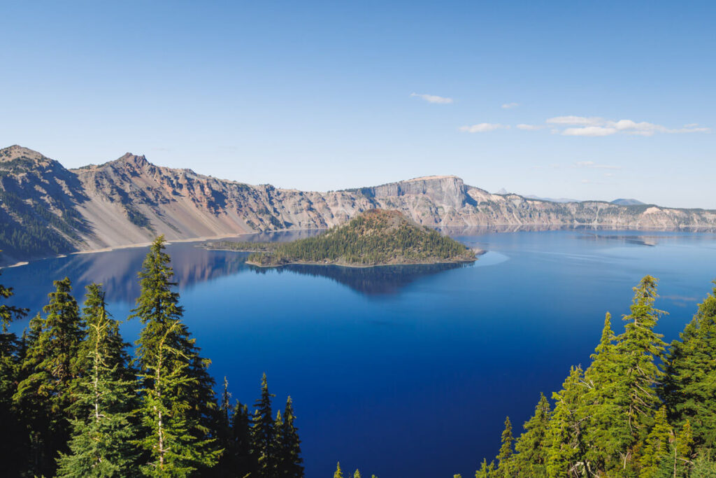 Wizard Island view from Crater Lake hikes