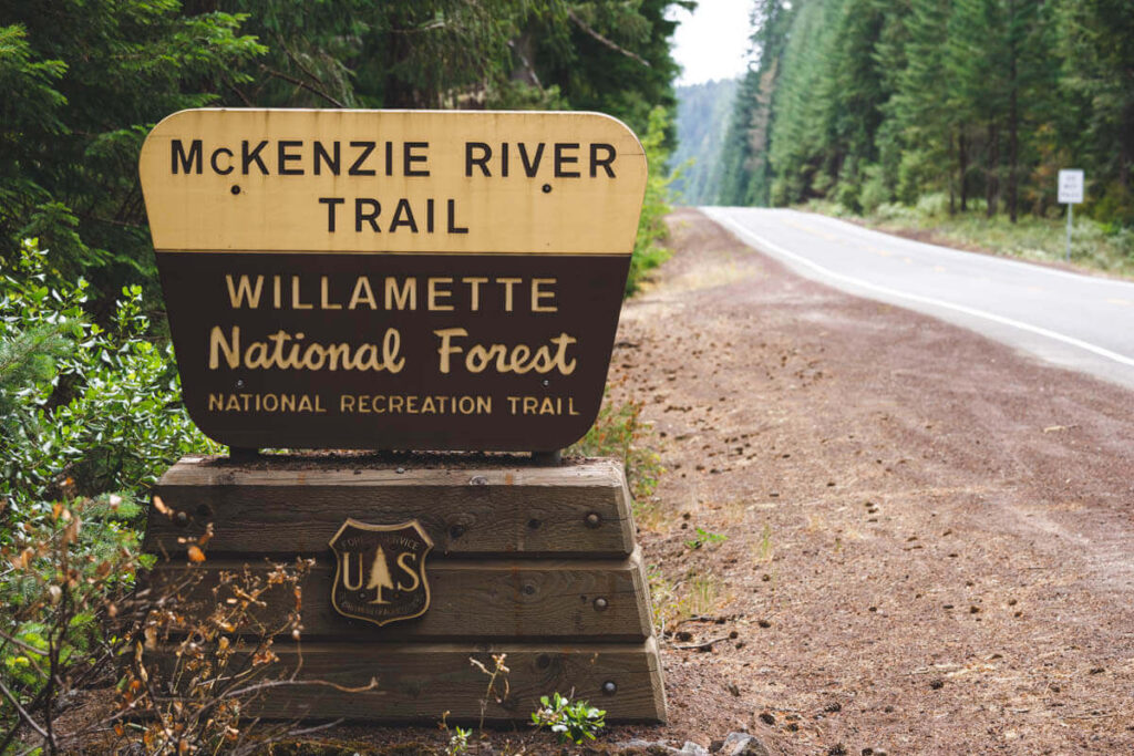 Sign for McKenzie River Trail one of the things to do near Redmond